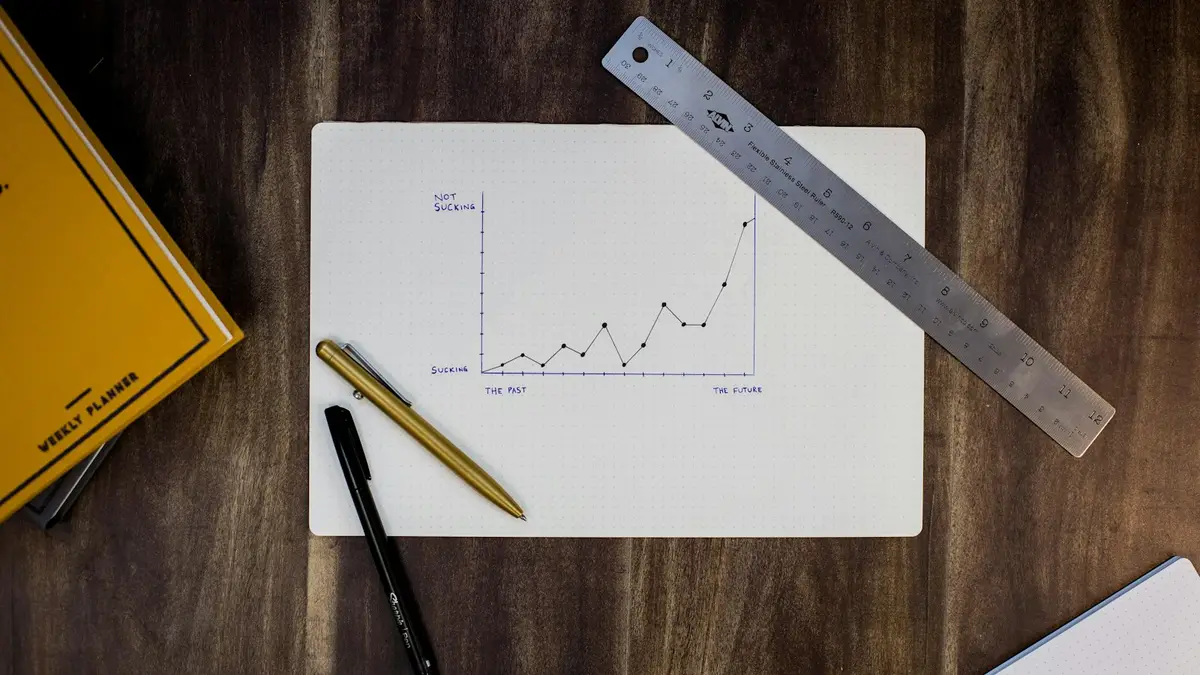 Gráficos e indicadores sendo analisados sobre uma mesa
